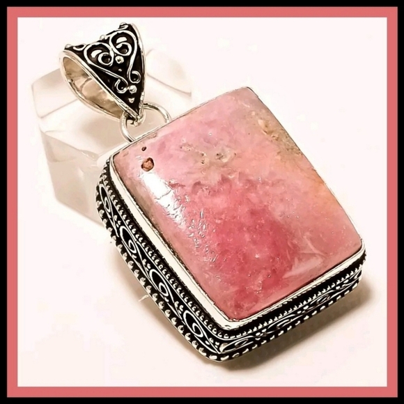 9ct Rhodochrosite ✦ Pendant ✦ Sterling Silver Vintage Victorian Rare Crystal NWT - Picture 3 of 4